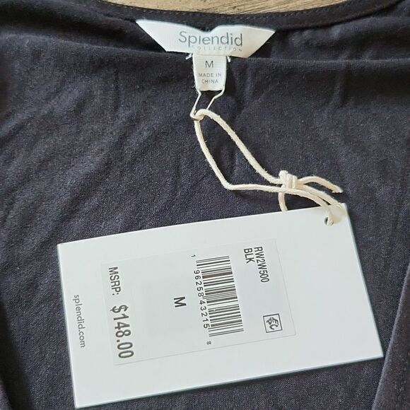 Black Long sleeve v neck top size M Splendid NWT - Picture 4 of 9